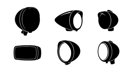Retro Headlight Set, Vintage Motorcycle Lamps, Classic Car Lights, Automotive Illumination Icons © ImageScape