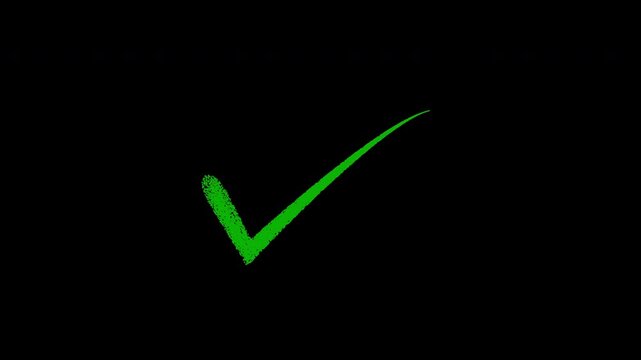 Hand-drawn green check mark animation on black background, for success and, approval concepts