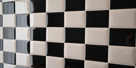 Fototapeta premium Close up of black and white checkerboard tile pattern with pattern background interior design modern graphic checkerboard