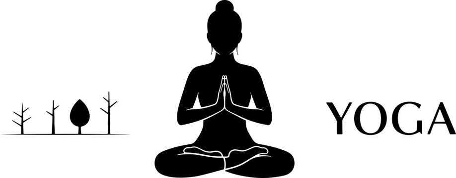Woman in yoga meditation pose silhouette.