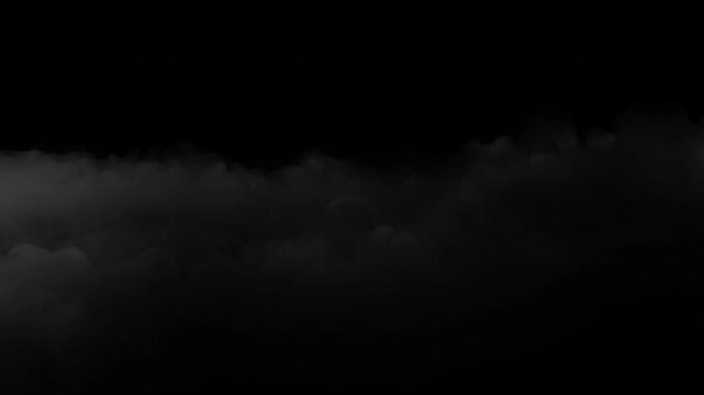 Realistic White Smoke Billowing and Drifting Across a Dark Black Background Animation.