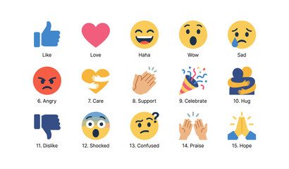 Fototapeta premium Emotion reaction icons and social emojis arranged on white background