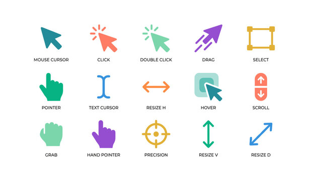 Cursor and pointer icons showing mouse actions in grid