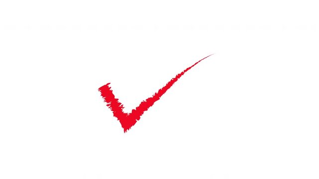 Red hand-drawn checkmark animation on white background, for success and, approval concepts