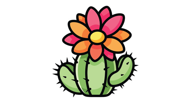 Colorful Cartoon Prickly Pear Cactus Plant.