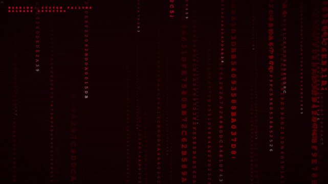 An intense red cyber threat code rain animation, signaling hacking danger, system breaches, and critical digital alerts.