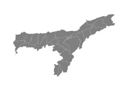 Assam State Map With District Boundaries Grey Vector Illustration Detailed Political Administrative Outline Cartography Graphic Design India Geography Territory Location Shape Isolated Background