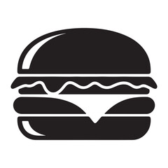 Fototapeta premium Simple black and white illustration of a classic hamburger with lettuce and bun layers