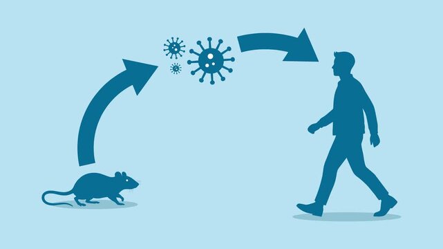 Animated Hantavirus Transmission from Rat to Human, Zoonotic Disease Infographic with Rodent, 4k video clip.