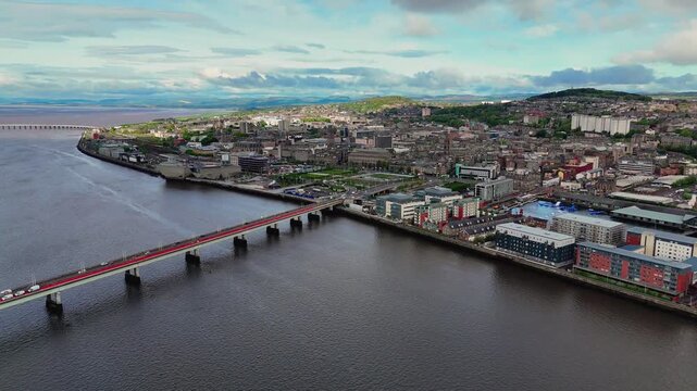 Aerial View of V&A Dundee and River Tay Waterfront in Scotland