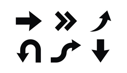 Bold black directional arrow collection with u turn and curved shapes for signage design on checkered. © Fahim