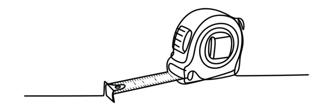 Measuring tape continuous line drawing for tool repair and engineering.