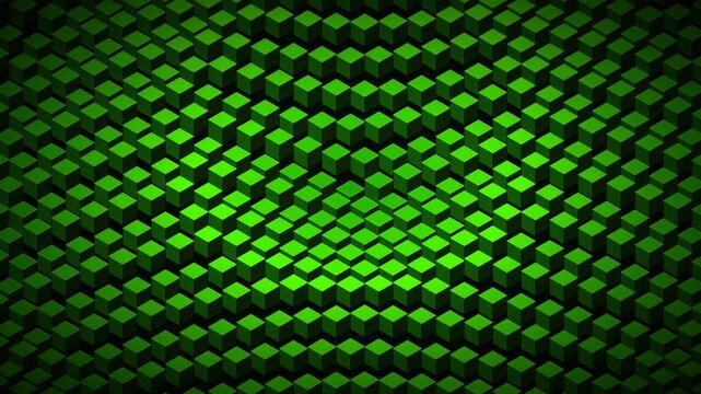 An intense toxic green isometric grid, pulsing with radioactive energy across a dark cyberpunk technological landscape.