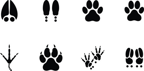 Fototapeta premium Black animal footprints and paw prints vector illustration set Vector