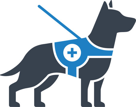 Medical alert dog silhouette with first aid symbol and leash Vector
