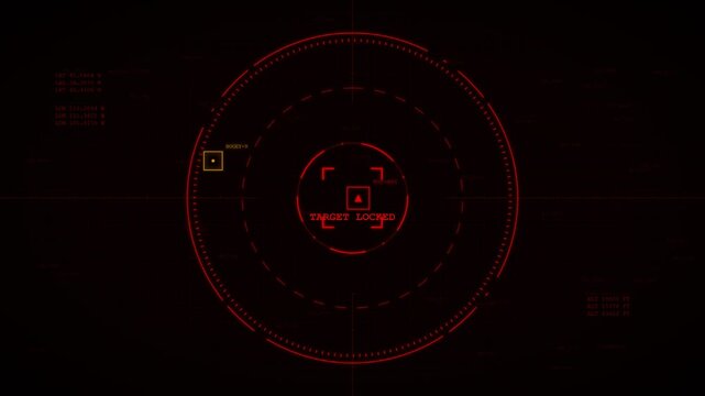 A critical red threat HUD scope interface, warning of imminent danger with aggressive targeting and lock-on visuals.