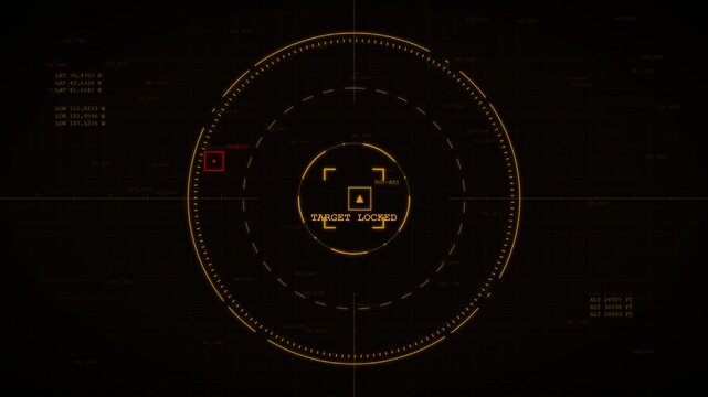 An urgent amber warning HUD target lock, utilizing thermal scope visuals for desert or high-heat combat tracking.