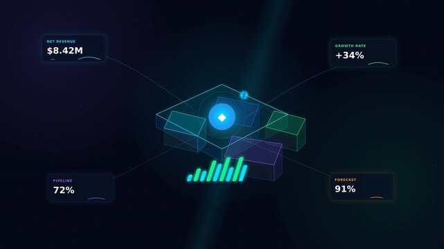 Dynamic Data Visualization Animation Showcasing Real-Time Metrics and Statistical Graphs in Modern Motion Video