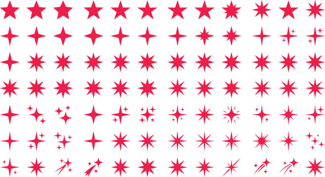 Stars set icons, different sparkle star shapes icon collection, shine stars 