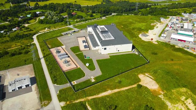 Aerial View of an AI Data Center and Electrical Power Substation