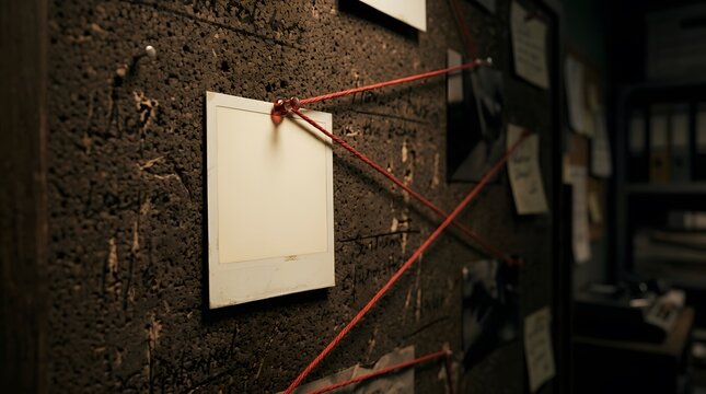 Detectives investigation board with photos and red string