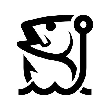 Fish hook wave icon for angler vector