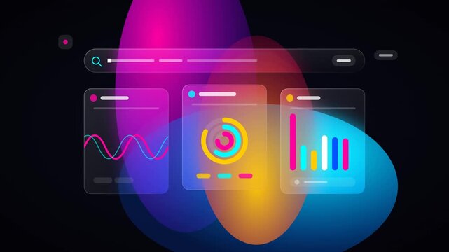 A fluid abstract glassmorphism animation, featuring colorful liquid blobs morphing beautifully behind frosted UI panels.