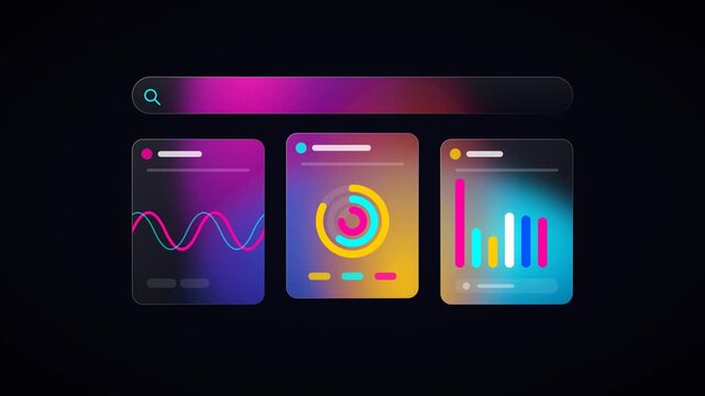 An illuminated glass liquid UI dashboard, showcasing vibrant, dynamic data streams and sleek, glowing modern analytics.