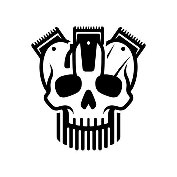 Skull formed from barber clippers and combs vector