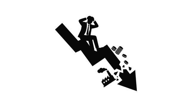 Business man falling down steps with broken arrow black silhouette