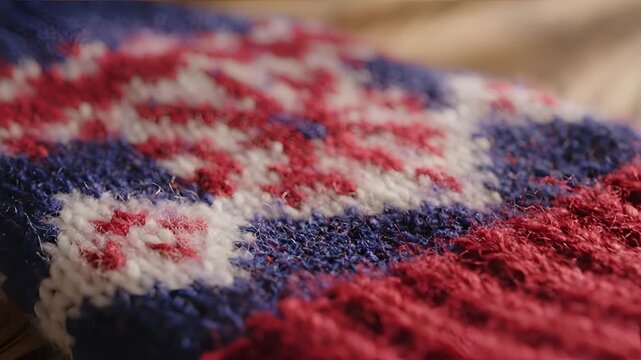 Closeup of a knitted fabric with a traditional Nordic pattern.