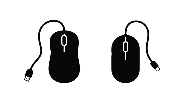 Computer mouse with usb cable black silhouette