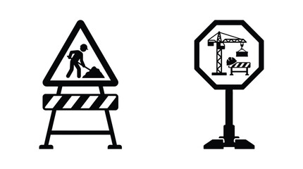 Construction warning signs silhouette on white background © MdRakib