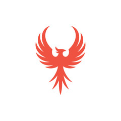 Naklejka premium Phoenix silhouette red mythical bird with wings spread on white background