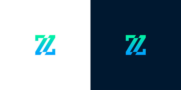 Modern abstract letter Z logo design with gradient colors on white and dark backgrounds, clean and geometric icon for business and technology