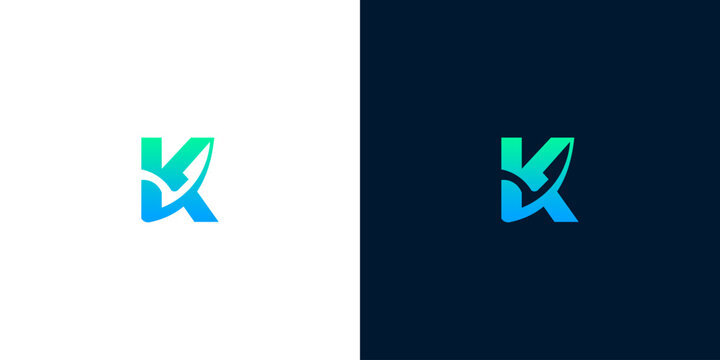 Vibrant and abstract letter K logo design featuring a stylized leaf element, symbolizing growth, nature, and organic innovation, presented in two clean color variations for versatile branding