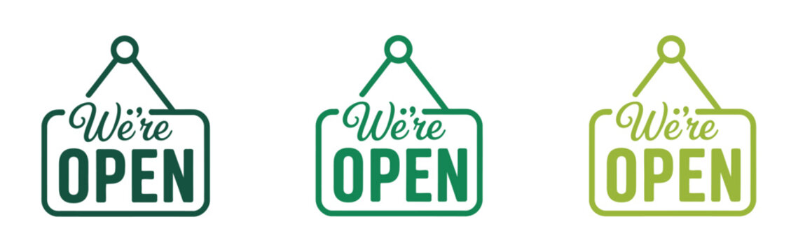 Open sign vector illustration featuring welcome shop hanging door symbol for retail business, storefront promotion, and customer service branding design.