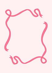 Fototapeta premium Ribbon bow vector pink frame. Cute hand drawn ribbon border doodle.