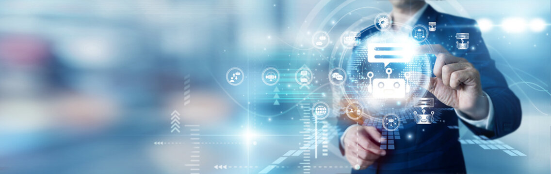 AI dev hand hold global CHATBOTS and network messaging. Virtual assistants aid customers. Natural language processing delivers instant replies to enhance the online user experience.