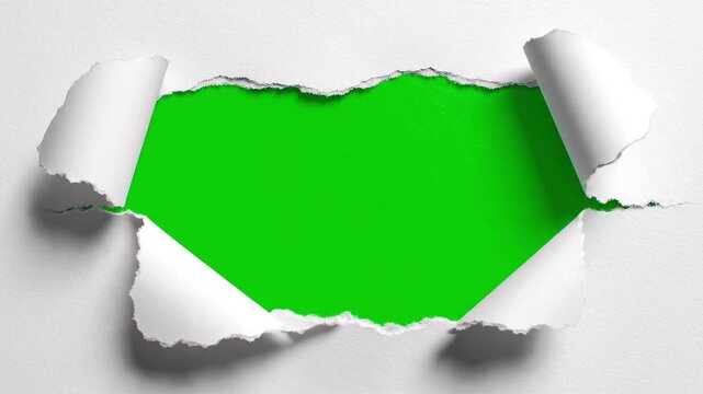 Realistic Torn Paper Hole Animation with Chroma Key Green Screen Background