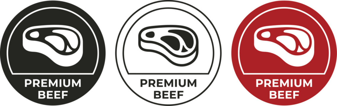 Premium Beef Product Labels with Steak Meat Icon for Butchery Packaging and Gourmet Branding