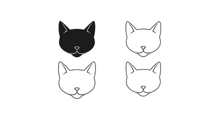 Fototapeta premium Cat head silhouettes and line drawings on white background silhouette