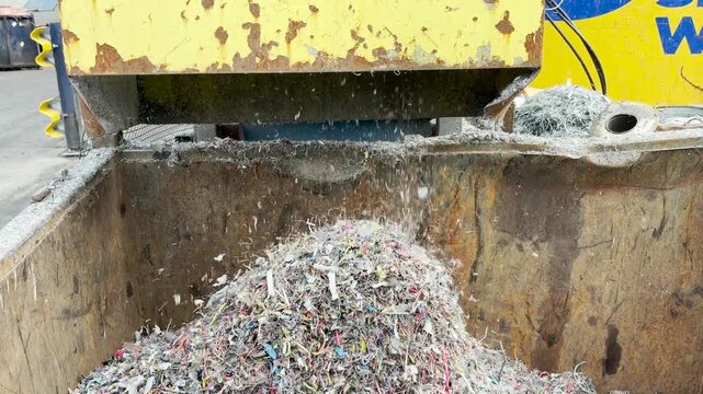 Copper cables being shredded to separate the copper and plastic for recycling