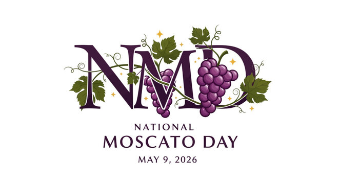 national moscato day celebration badge with grapevine and monogram vector illustration