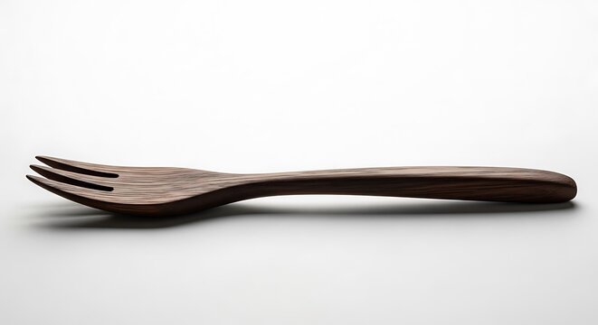Wooden fork on white background.