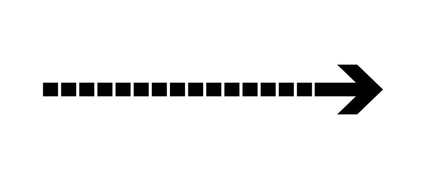 Black dashed arrow horizontal direction pointer design element on transparent background