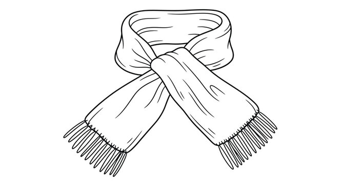 Elegant sketch of a knitted scarf with fringes fashion accessory
