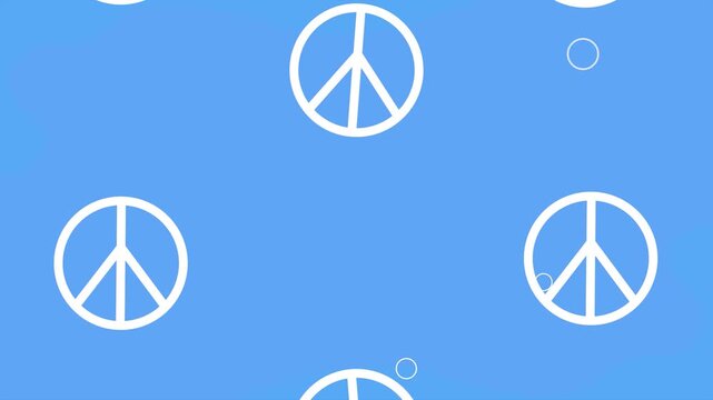 Animated peace sign symbols floating on colorful background for social media content and motion graphic projects.