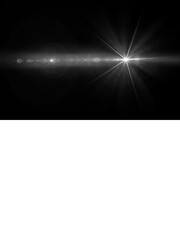 Naklejka premium Cinematic Horizontal Lens Flare with Starburst on Black Background