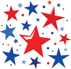 Obraz premium Red and blue stars with confetti on white background